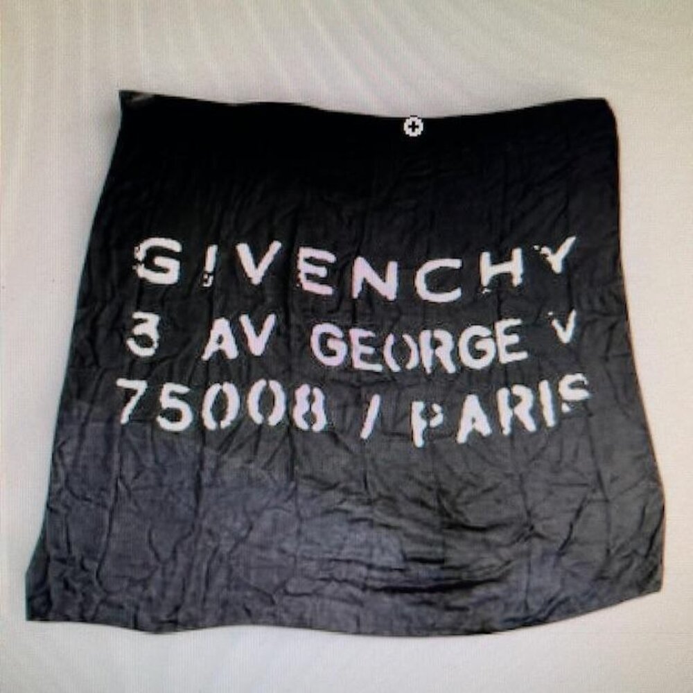Givenchy Paris Black Logo Address Square Scarf NWOT Retail $495 - Picture 2 of 6